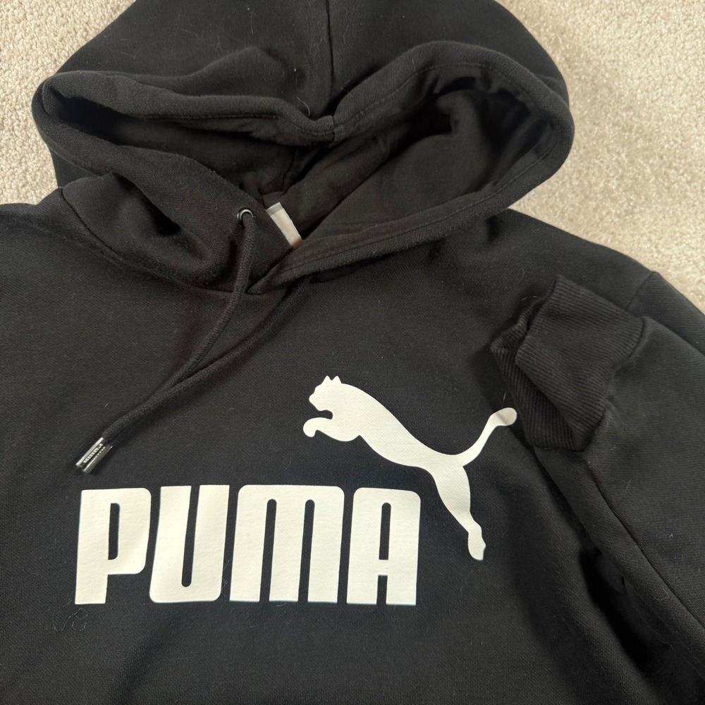 Puma Men Essentials Big Logo Pullover Hoodie Black Small Cotton Blend Sweatshirt